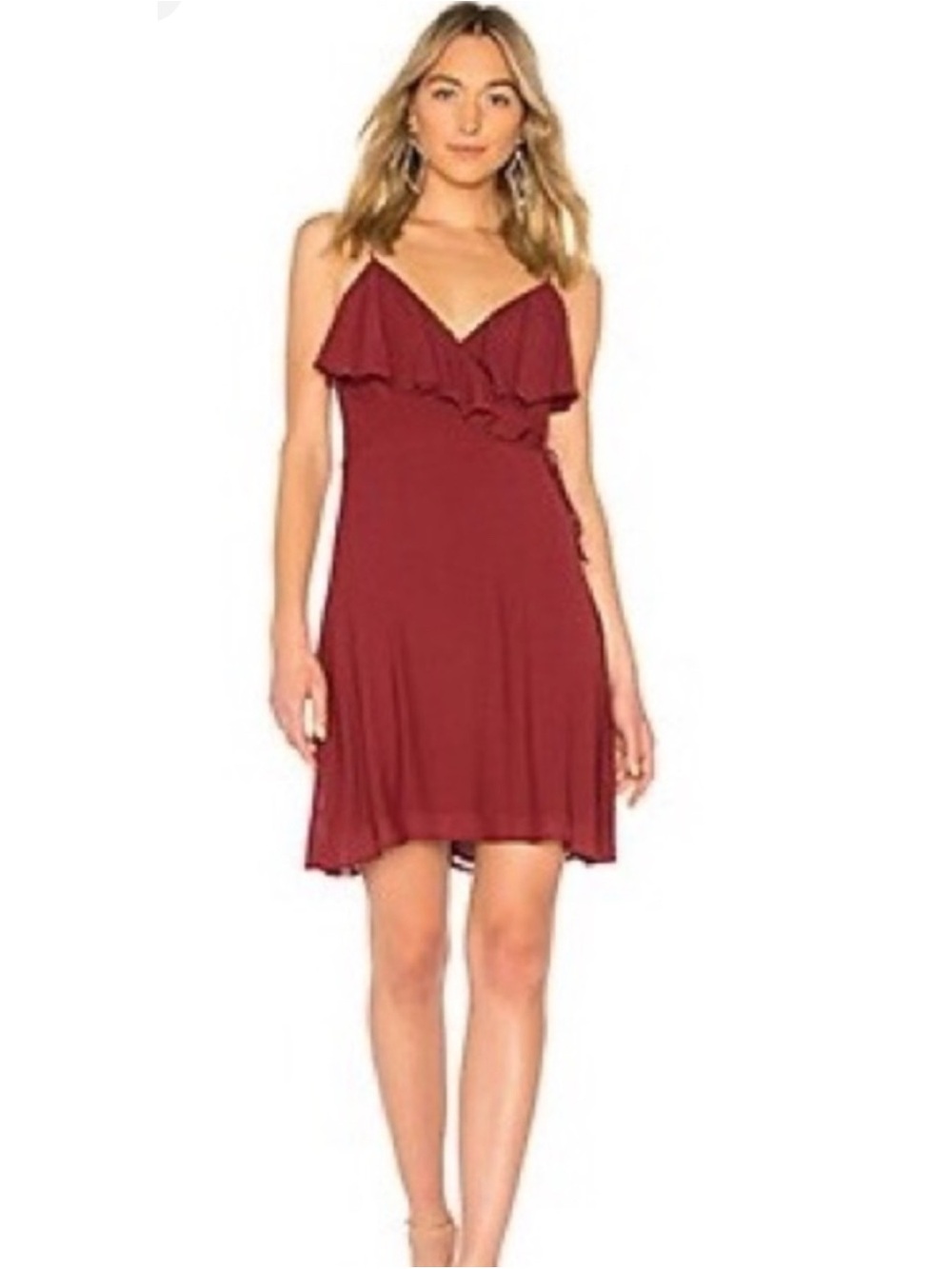 NWT Revolve Bailey/44 Burgundy Ruffle Style Wrap Top  Midi Dress Size Medium